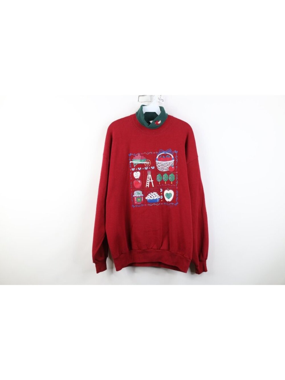 Vintage 90s Country Womens XL Farmhouse Apple Orchard Turtleneck Sweatshirt USA